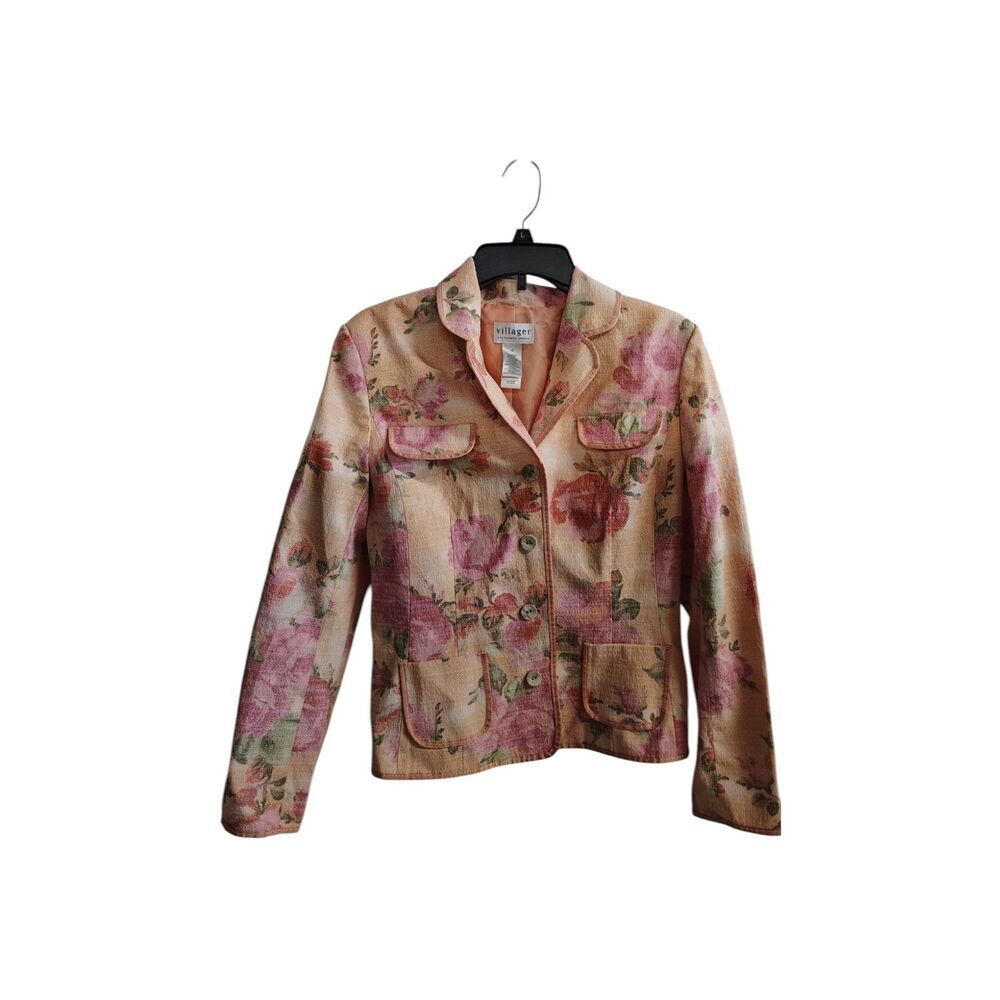 Villager by Liz Claiborne Peach Floral Blazer